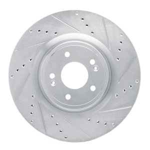 Genesis G70 Brake Rotor (1) - Front Right - R1 Concepts - Drilled & Slotted - Silver - `18-`22